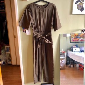 Zara, olive green poplin jumpsuit